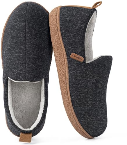 LongBay Women's Memory Foam Slippers Cozy Brushed Jersey Breathable House Shoes for Indoor Outdoor Black, 5-6