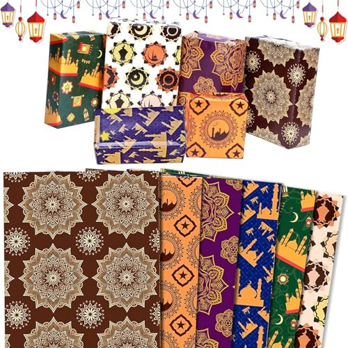 SOETDERT Eid Mubarak Geschenkpapier, Ramadan Geschenkpapier mit Stern Mond, Ramadan Mubarak Geschenk Verpackung Papier für Islamische Muslimische Geschenkverpackung Dekoration (6pcs)