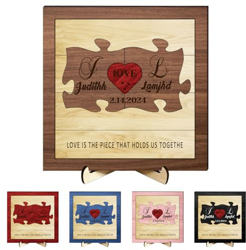 Personalisiertes Paar-Namen-Anfangsbuchstaben, Holzpuzzle-Tafel, Liebe ist das Stück, das uns zusammenhält, Puzzle-Schild 2024, Valentinstag, Jahrestag, Hochzeit, Gedenkgeschenk für Freundin, Ehefrau,