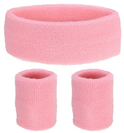 PATIKIL Schweißband Set Sportstirnband mit Armband Handgelenk für Damen Herren Fitness Fußball Tennis, Rosa (1 Stirnband und 2 Armbänder)