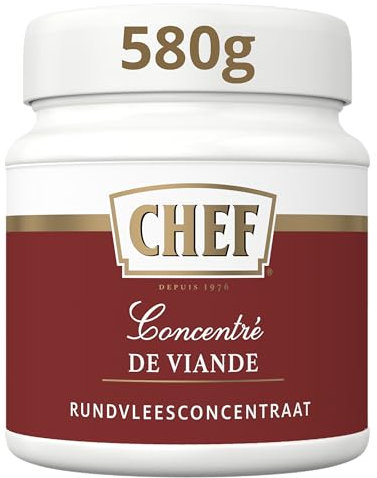 CHEF Concentré de Viande - En Pâte - En Liaison Chaude et Froide - Réhausse le Goût de vos Préparations de Viandes - Aide Culinaire, Sauce, Fonds, Fumet - Pot de 580g pour 14,5L à 58L