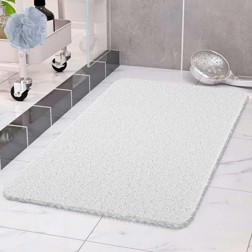 COSYLAND Duschmatte rutschfest 40 × 80cm - Duscheinlage rutschfest mit Ablauf - Weiche PVC-Luffa Antirutschmatte Badewanne - Schnell Trocknende Badematten - Weiß