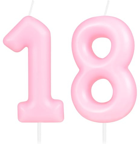 Hongplus Macaron Number 18 Candle, 18th Birthday Candle, Happy Birthday Candles for Cake, Pink and Pastel Sweet 18 Birthday Party Decorations