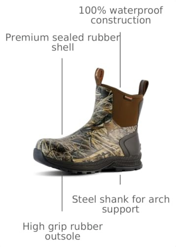 Showave Regenstiefel für Herren, wasserdicht, für Ausflüge, Gummistiefel, isoliert, Schlamm, Booties für Trekking, Gartenarbeit, Landwirtschaft, Camping, Angeln und Arbeit, Camo, 43 EU