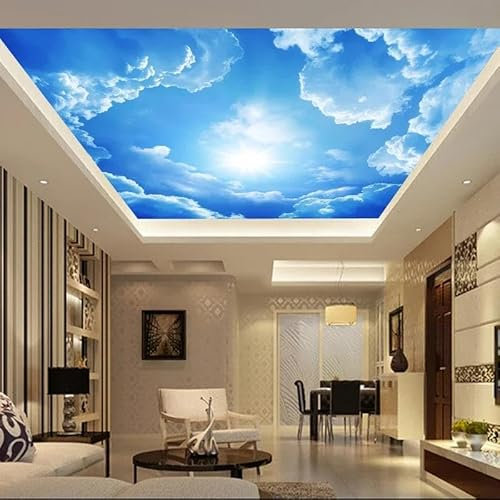 Benutzerdefinierte Fototapete Decke Blauer Himmel Und Weiße Wolken Wandbild 3D Foto Wandbild Tapete Wohnkultur 400Cm(W)×280Cm(H)
