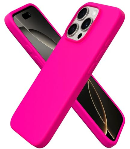 ORNARTO Cover per iPhone 16 Pro Custodia Sottile 6,3 Pollici, Morbido Silicone Liquido Protezione Cover, in Gomma Gel Morbida con Fodera in Microfibra-Rosa Caldo