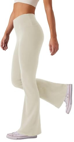 Glacspyg Damen Hose High Waist Schlaghose Bootcut Flared Yogahose Bauchtraining Elastische Freizeit Laufhose Khaki S