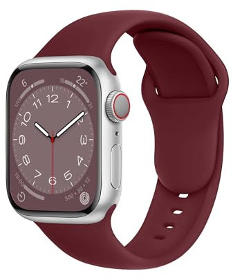 ELETTRONEO SBC1 Bracelet Sport pour Apple Watch Band Ultra 2 49mm, Series 10 46mm, 9 8 7 45mm 41mm, SE 6 5 4 44mm 40mm, 3 2 1 42mm 38mm Femme Homme Silicone, Bordeaux Rouge
