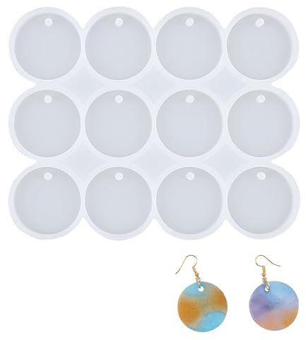 12 Stück Runder epoxidharz Silikonform,anhänger mit loch resin formen,Schmuck und Schlüsselanhänger-DIY Anhänger Formen Set runde Form mit Löchern, geeignet für Harzguss, Ohrringe, Schlüsselanhänger