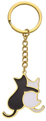 Dreamtimes Niedliche Katze Schlüsselanhänger Hund Schlüsselanhänger für Frauen Mann Niedliche Tasche Auto Schlüsselanhänger Edelstahl Schlüsselanhänger Schwarz Katze Schlüsselanhänger (Katze - Gold)