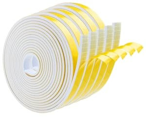 SDLDEER Moosgummi Selbstklebend Weiß Dichtungsband Selbstklebend 6mm(B) x1.5mm(D) Schaumstoff Klebeband für Fenster Türen Siegel Anti-Kollision Schalldämmung 5 Rollen je 5 m lang