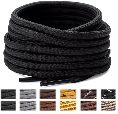 Stepace Lacets Ronds pour Bottes [2 Paires] Lacets Renforcés et Résistants pour Bottines, Chaussures de Randonnée, Chaussures de Travail Black 70(High Density)