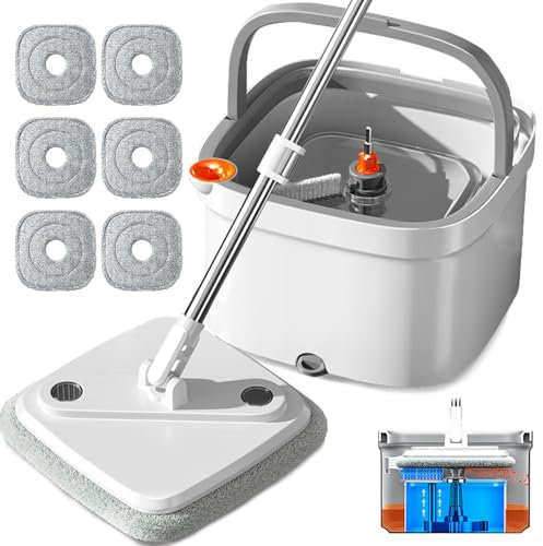 INWEJIA Spin Mop and Bucket Set with Self Separation Dirty and Clean Water System, Self Wringing 360° Rotating Clean Mop-Headfor Hardwood Tile Marble Floors Mop Set with 6pads