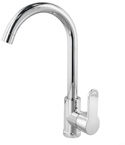 Rubinetto del bagno Cromato Lucido Girevole Lavello Del Bacino Freddo Caldo 1 Foro Monoblocco Monoblocco Cucina Lavello Miscelatore Rubinetti Alta Arco Rubinetto