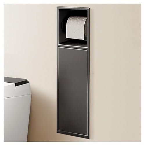 Niche murale encastrée en acier inoxydable avec poubelle, étagère de rangement étanche à double niveau pour salle de bain, gris (60 x 16,5 x 12,5 cm)