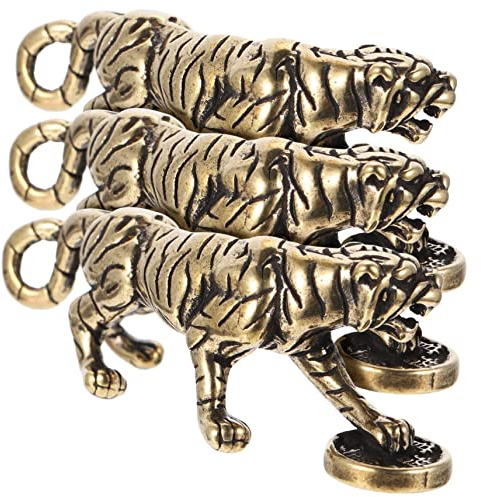 Cabilock 3 Stück Messingtiger, Kleine Tigerdekoration für Tisch | Retro Dekor, Goldfarbene Oberfläche, Glatte Haptik, für Büro, Regal, Schreibtisch und Sammler