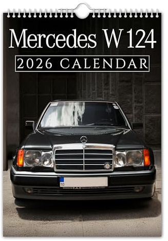 The Calendar King Merc W124-2025 Wandkalender – Nostalgie/Auto/Oldtimer/Weihnachten/Geburtstag/Geschenkidee/Geschenk/Neuheit/Wichteln/Bürogeschenk (Vollfarbig, A3-Größe)