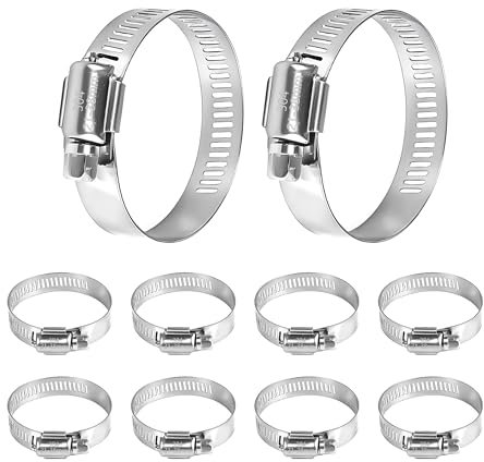 WEDEHE 10 Pcs Hose Clips, Adjustable Small Hose Clamp 304 Stainless Steel, 21-38mm Range Pipe Clips, Tube Clamp for Pool, Pond and Garden