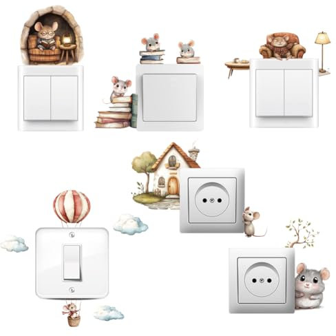 AHANDMAKER 6 x Lichtschalterplatten Aufkleber. Bezauberndes Cartoon Maus Design Maus Aufkleber Für Lichtschalter Wandsteckdosen Schlafzimmer Wohnzimmer 7 x 7 Zoll