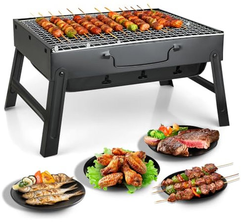 Barbecue - Barbecue au Charbon & Barbecue Camping, Acier Inoxydable, Portable, Durable, Résistant à la Chaleur et à la Rouille, Idéal pour Jardin, Balcon, Terrasse, Camping (S (35 x 27 x 20 cm))