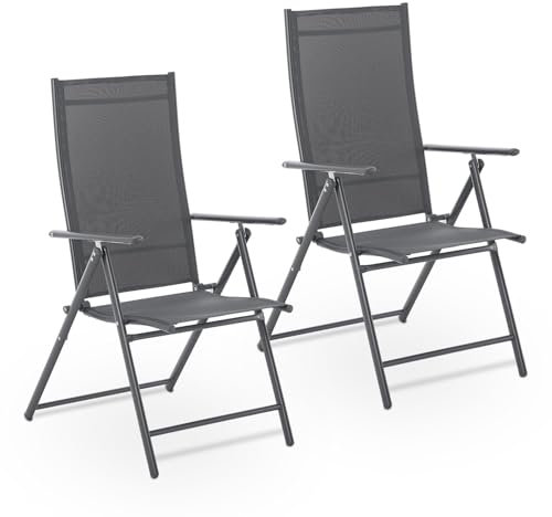 Juskys Gartenstuhl Calena 2er Set Anthrazit - 7-Fach verstellbar & klappbar - pulverbeschichteter Stahl, atmungsaktiv