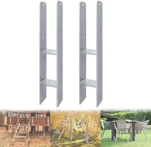 QEENTOE 2 Stück H-Pfostenträger H-Anker - 101x600mm Rostfreier Stahl mit Pulverbeschichtung | Wetterfeste H-Anker für Zaun & Terrassendach | 5mm starkes Pfostenanker-Set für den Außenbereich
