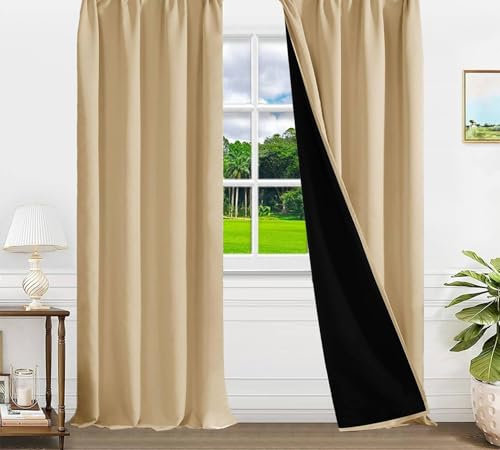 Musihy Tenda Camera da Letto Oscurante, 132x213cm Tinta unita Tende oscuranti per la finestra del soggiorno in Poliestere, Beige