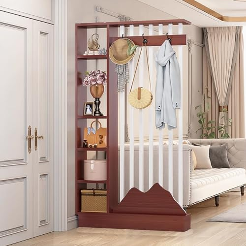 ITITI 1 Set dekorativer Raumteiler aus Teakholz mit Garderobe – stilvoller freistehender Sichtschutz for die Inneneinrichtung(Teak+White,47.2x9.4x79.5in)