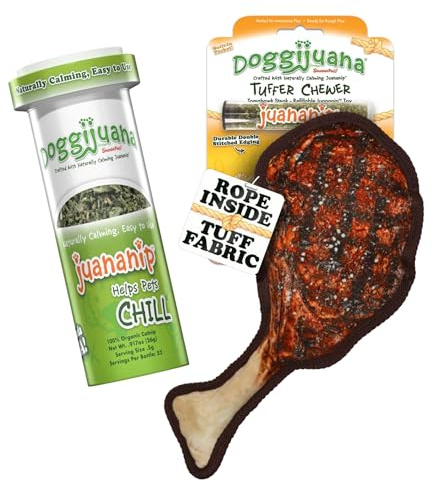 Doggijuana Doggi Duo - Paquete de juguetes recargables Juananip | Tomahawk y Juananip | Divertido juguete de peluche para perros con hierba gatera y recambio | Masticar interactivo para jugar