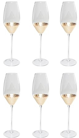 Kare Design Sektglas Gobi, Gläser-Set, 6-teilig, 330ml, Glas mit goldenen Details, Luxuriöser Kelch für festliche Tischdeko, Modernes Glas für Sekt & Prosecco