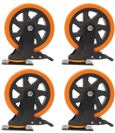Schwerlastrollen 150mm mit Bremsen - 4 Stück PU-Rollen je 100kg Tragkraft, inkl. Montagematerial für Transportwagen & Werkstattwagen