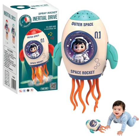 HUIZHOU Polpo Ballerino con Spruzzo d’Acqua e Luci LED, Giocattolo Interattivo e Musicale per Bambini, Effetti Luminosi Colorati, Compleanno e Feste Indoor (Blu)