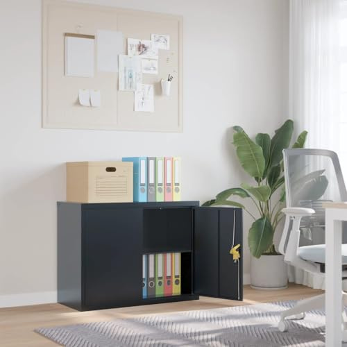 Fangmaliuyun Metall-Aktenschrank Anthrazit 90x40x70 cm pulverbeschichtet abschließbar für Büro, Werkstatt, Home-Office mit 1 Einlegeboden und 2 Schlüsseln Modernes Design & Langlebigkeit