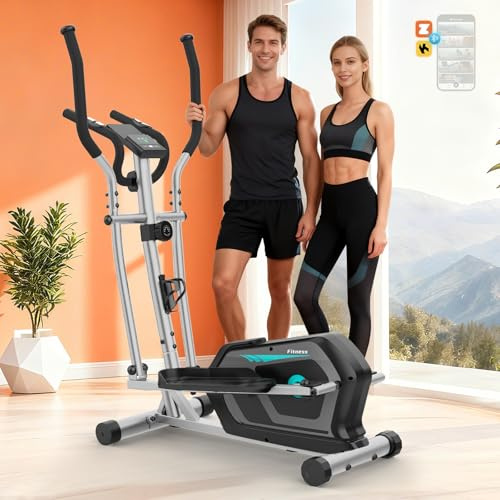 Neezee Crosstrainer für Zuhause mit Bluetooth-App,16-Stufiger Widerstandsstufen,6 kg Magnetischem Schwungrad,Ellipsentrainer mit LCD-Monitor,Pulssensor,Flaschenhalter-Gerätehalterung
