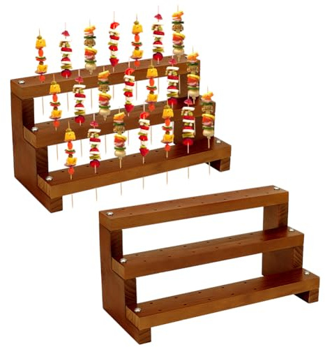 PH PandaHall 2pcs 84 Trous Presentoir Aperitif Buffet, Support Buffet Support à Brochettes 3 Niveaux Présentoir en bois pour Fête Lollipop, Buffet, Brochettes Apéro, Desserts Fruits, Brun