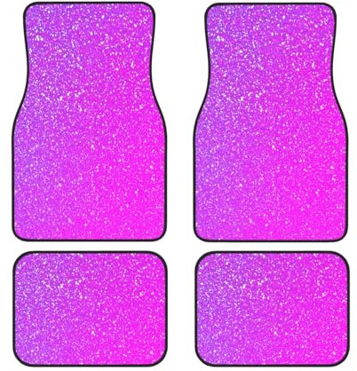 Tapis de Sol en Caoutchouc de qualité supérieure, 4 pièces, à Paillettes Roses et Violettes dégradées, pour Voitures, SUV et camions. Protection Toutes Saisons. Découpe Universelle.