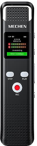 MECHEN V02 Diktiergerät 64GB, 1536Kpbs Digitales Aufnahmegerät | One-Touch Aufnahme & Rauschunterdrückung für Interviews, Klassen und Meetings, Metallgehäuse, VOR, Line-in