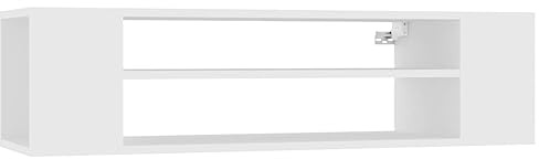 RJPLMFV Meuble TV Suspendu Blanc 100x30x26,5 cm Bois d’Ingénierie | 2 Compartiments Ouverts, Rangement pour Magazines, Livres, DVD, Nettoyage Facile