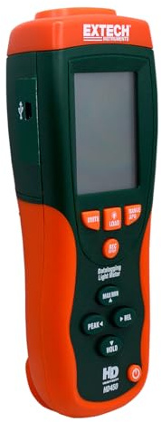 Extech HD450 Datalogging Heavy Duty Light Meter, 400000 Lux | To 40000 Fc / 400000 Lux, stores 16000 readings, 40-segment bargraph, peak/relative/MIN-MAX, USB software