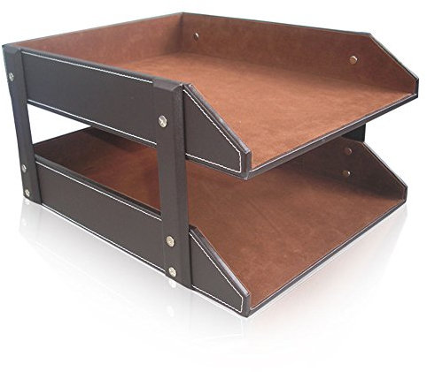 KINGFOM™ A4 2-Tier Leather Desk File Letter Tray