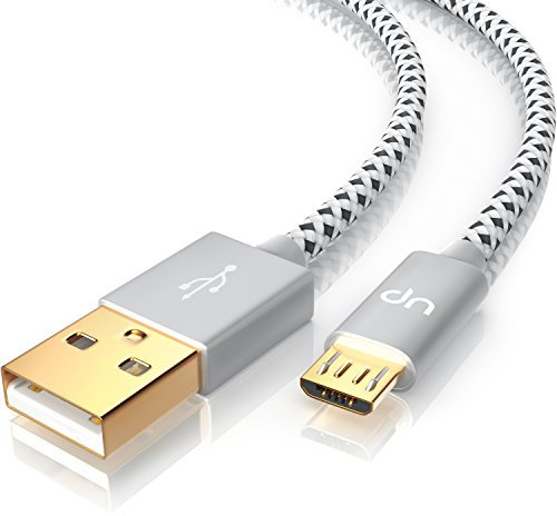CSL - 1m Micro USB Kabel - 2,4A Schnellladekabel - Naylonkabel Metallstecker - High Speed Ladekabel - Silber metallic - 1 Meter