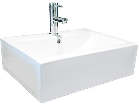 ONDÉE, Vasque à poser CUBIC, Le timbre en céramique Vasque avec trop plein, Trou de robinetterie intégrée, Face arrière non émaillée, Céramique, Largeur 52cm, Finition Blanc