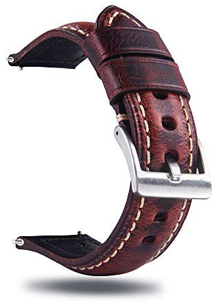 Berfine Quick Release Rindsleder Uhrenarmband 20mm, Vintage Retro Pull-Up Leder Uhrenband, Ersatzarmband für Damen Herren Uhr und Smartwatch, Karminrot