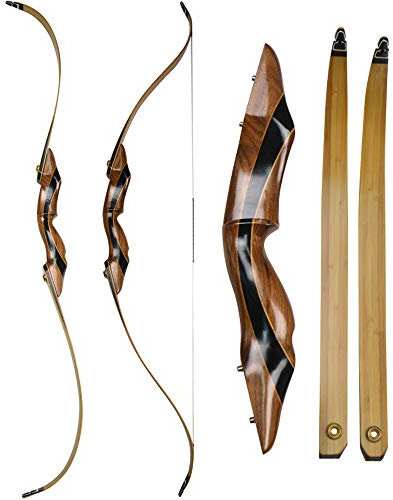 ZSHJG 58 Zoll Takedown Recurve Bogen 25-55lbs Jagd Traditionell Recurve Bögen Erwachsene und Anfänger Rechtshänder Bogen Schießübungen Longbogen für Bogensport Zielspiel (Typ 2, 40lbs)