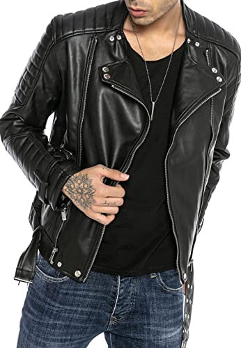 RED BRIDGE Giacca in finta pelle da uomo Giubbotto Manica lunga Similpelle Biker Casual Stile biker Nero S