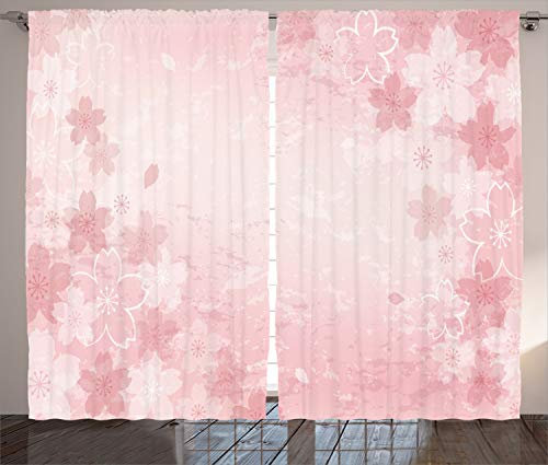 ABAKUHAUS Rosa Rustikaler Vorhang, Kirschblüten-Blumenkunst, Wohnzimmer Universalband Gardinen mit Schlaufen und Haken, 280 x 260 cm, Rosa