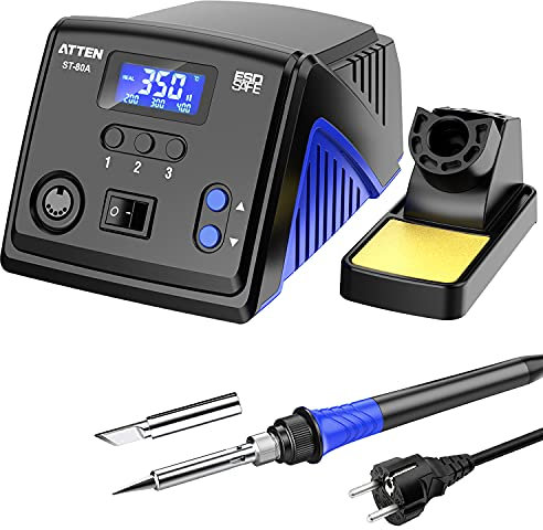 Lötstation 80W, ATTEN Lötkolben Profi mit Transformator, LED-Anzeige, 150°C~480°C Einstellbare Temperatur, Speicherfunktion, PID Temperaturregelung, Schlaffunktion
