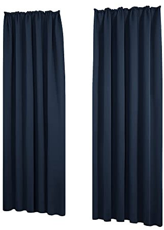 Deconovo Vorhang Blickdicht Gardine Lärmschutz mit Kräuselband Winter Thermo, 245x140 cm(HöhexBreite), Dunkelblau, 2er Set