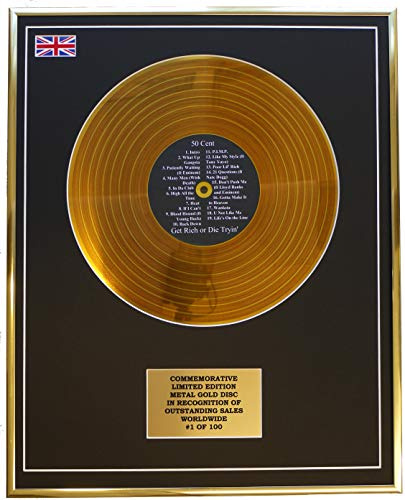 50 Cent – Get Rich or die Tryin' Metall-Schallplatten-Display mit goldfarbener Aufschrift