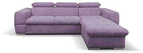 MOEBLO Ecksofa mit Schlaffunktion und Bettkasten Sofa Couch L-Form Polstergarnitur Wohnlandschaft Polstersofa mit Ottomane Couchgranitur mit Bettfunktion - Lizbona Mini (Violett, Ecksofa Rechts)